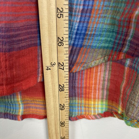 Ralph Lauren Womens Plaid Top Sz M Multi Rainbow 100% Cotton Crinkle Blouse - Picture 9 of 9